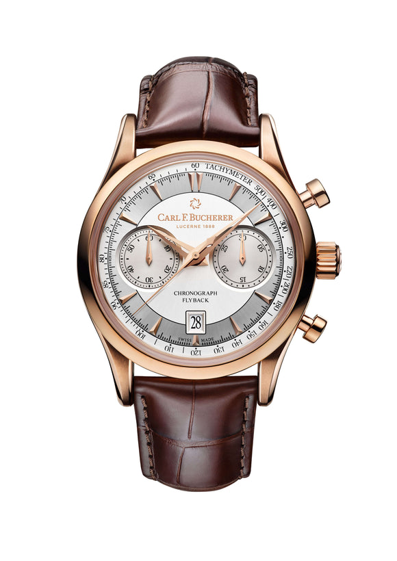 Carl F. Bucherer Manero Flyback 18K Rose Gold 43mm Silver Dial - The Luxury Well