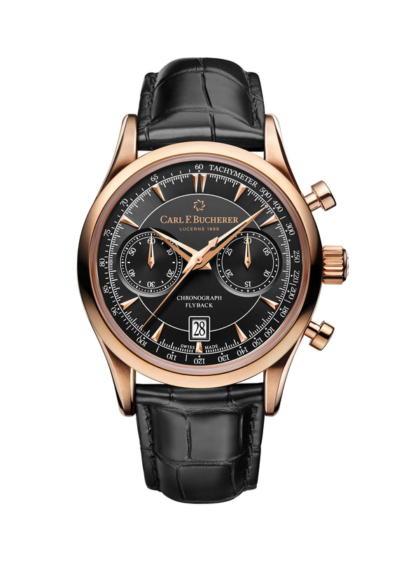 Carl F. Bucherer Manero Flyback 18K Red Gold 43mm Black Dial - The Luxury Well