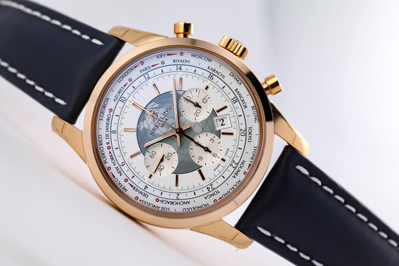 Breitling Transocean Chronograph Unitime 18kt Gold Silver - The Luxury Well