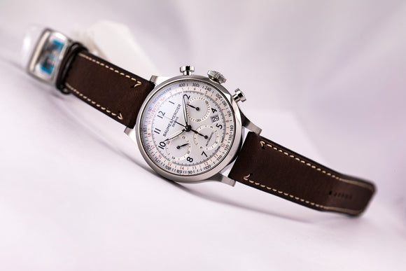 Baume & Mercier Capeland Automatic Chronograph Silver Dial Brown Calf Strap - The Luxury Well