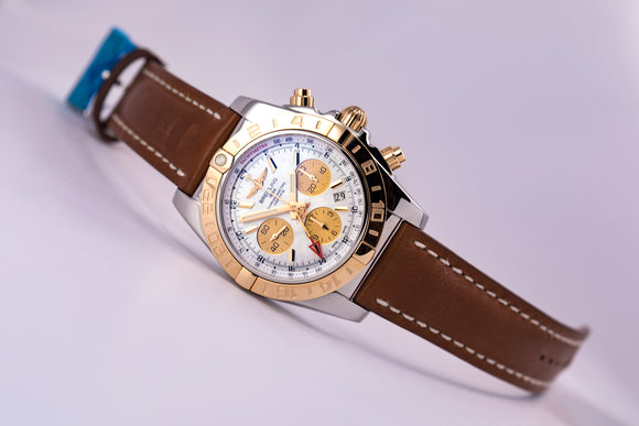 Breitling Chronomat 44 GMT 18kt gold/Steel Mother of Pearl Dial - The Luxury Well