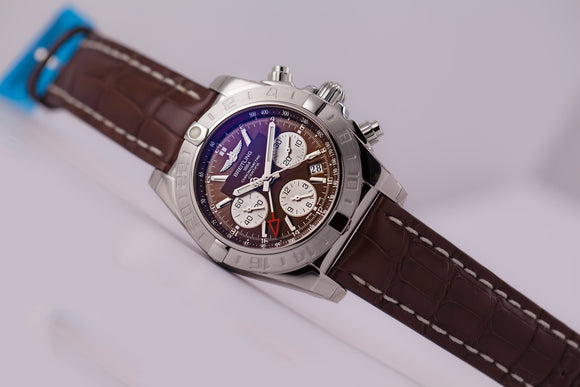 Breitling Chronomat 44 GMT Steel Brown Dial Alligator Strap - The Luxury Well