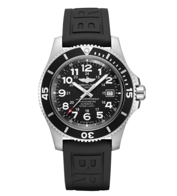 Breitling Superocean II 44 Black Steel Dial with Black Diver Pro 3 Strap with Tang Buckle