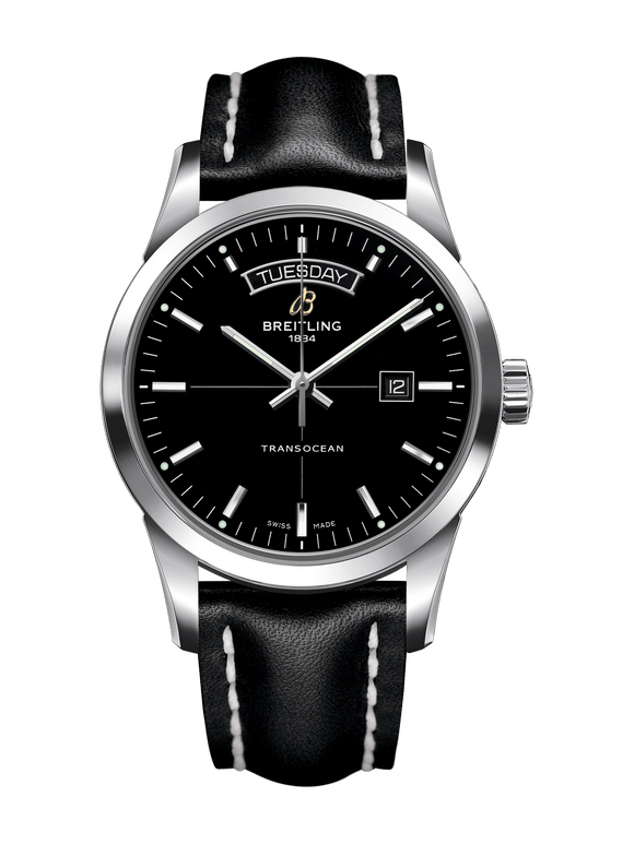 Breitling Transocean Day & Date Steel Black 43mm Dial - The Luxury Well