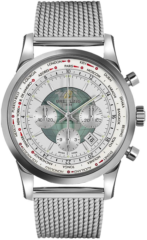 Breitling Transocean Chronograph Unitime Automatic Silver Dial