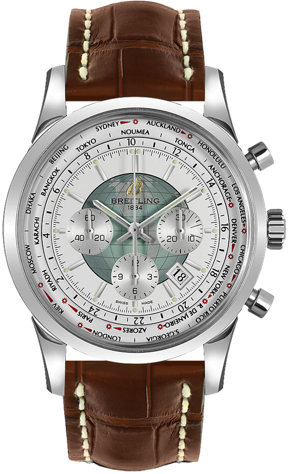 Breitling Transocean Chronograph Unitime Stainless Steel White 46mm - The Luxury Well