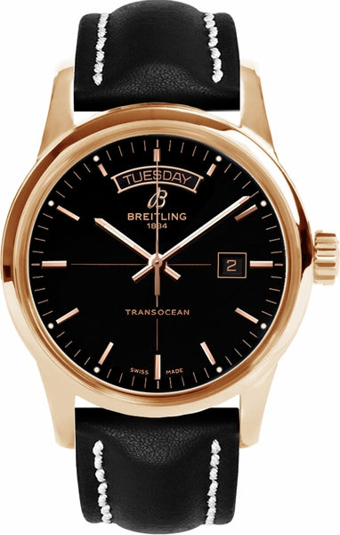 Breitling Transocean Day & Date 18k Red gold - Black 43mm Dial - The Luxury Well