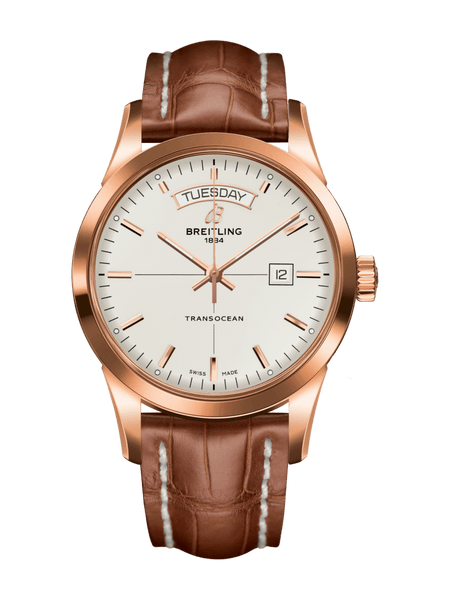 Breitling Transocean Day & Date 18k Red gold - Silver 43mm Dial