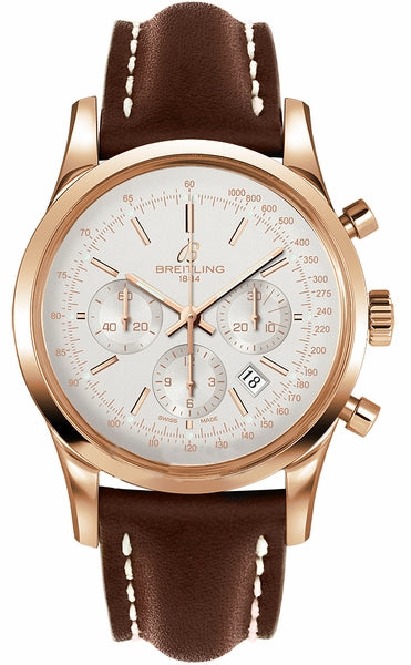 Breitling Transocean Chronograph 18k Rose gold - Silver 43mm Dial - The Luxury Well