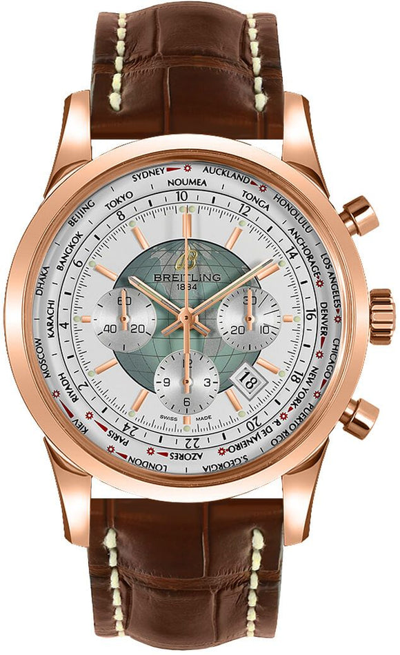 Breitling Transocean Chronograph Unitime Red Gold / Silver 46MM - The Luxury Well