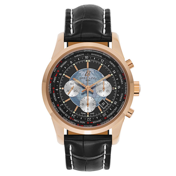 Breitling Transocean Chronograph Unitime Red Gold / Black 46MM - The Luxury Well