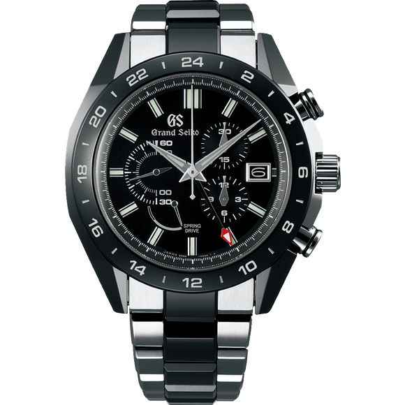 Grand Seiko Spring Drive Ceramic Chronograph GMT Black Dial - The Luxury Well