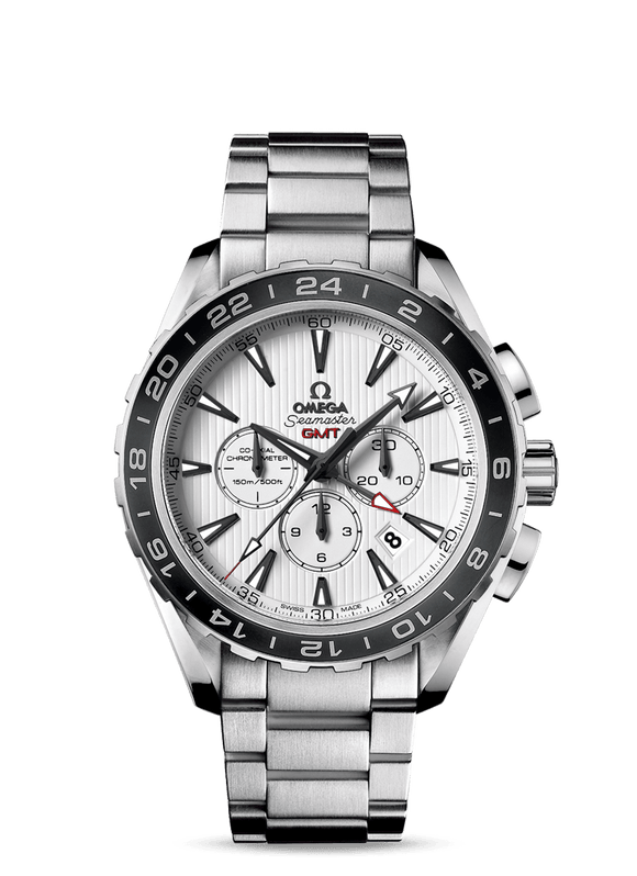 Omega Seamaster Aqua Terra GMT Chronograph White Dial Bracelet - The Luxury Well